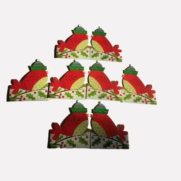 Set 8 Bullfinch Bird Shape Christmas Greeting Cards Envelopes Gift Wrap Company - Picture 3 of 8